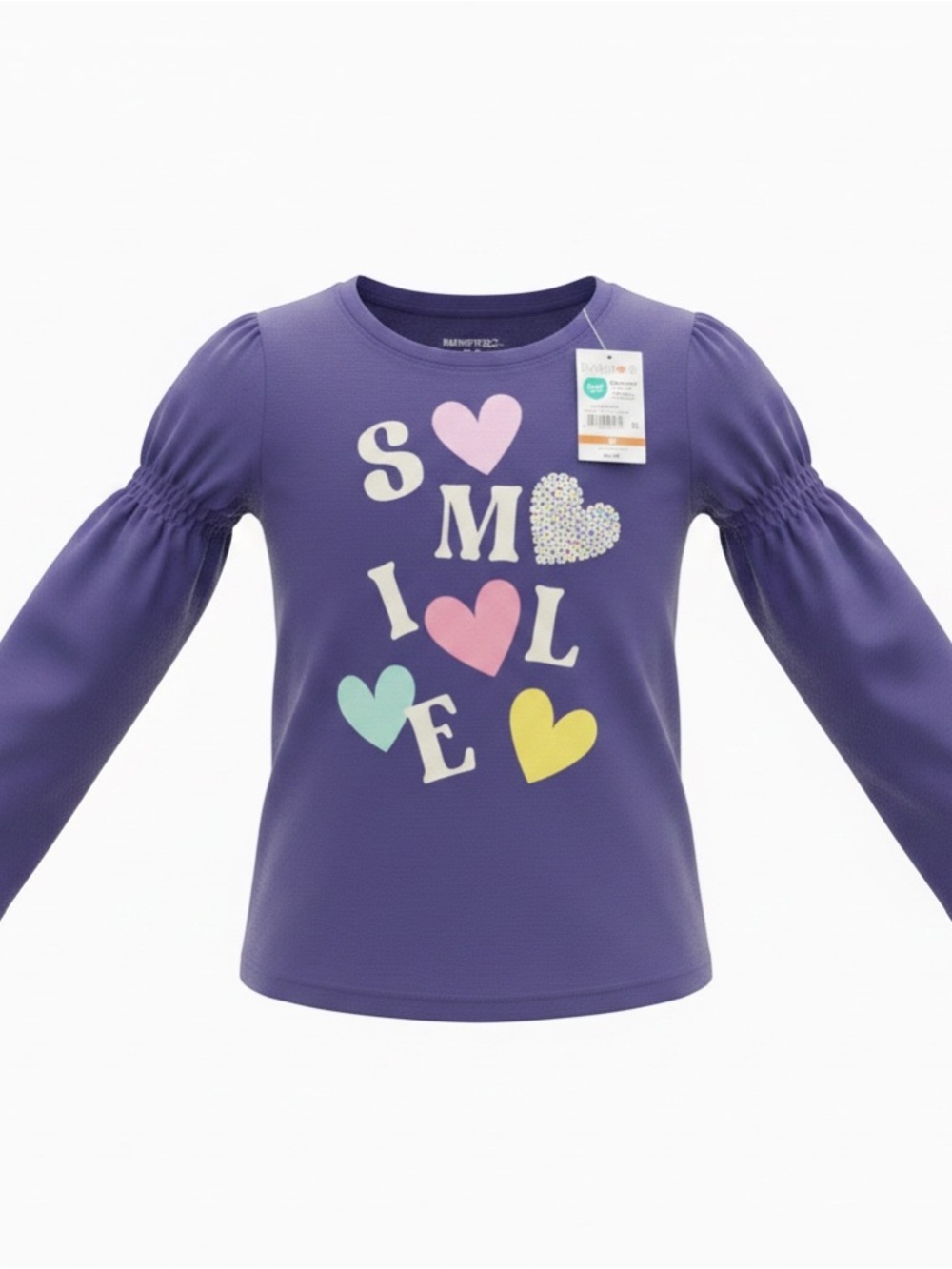 Garanimals Purple Long-Sleeve Tee with Colorful Heart 'SMILE' Graphic size 4T